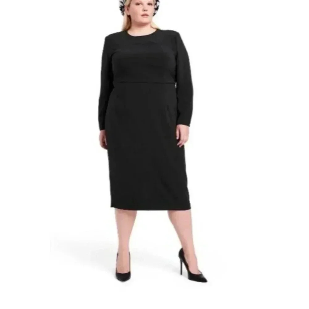 Sergio Hudson x Target Strong Shoulder Midi Dress‎ Black New